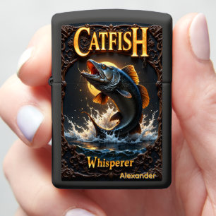 Catfish Personalized Moonlit Golden Burst Zippo Lighter