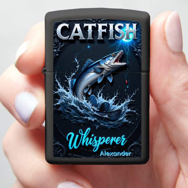 Catfish Personalized Night Blue Moon Zippo Lighter (In Hand)