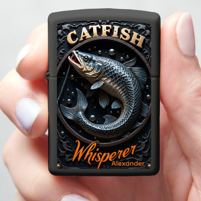 Catfish Personalized Ornate Submerged Chain Zippo Lighter (In Hand)