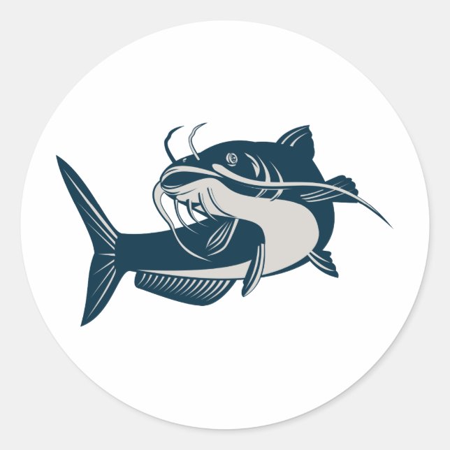 catfish swimming up classic round sticker (Front)