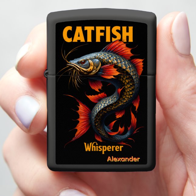 Catfish Whisperer Black Case River Monster Gift Zippo Lighter (In Hand)