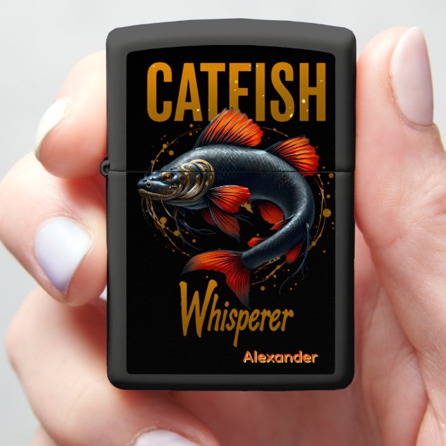 Catfish Whisperer Durable Personalized Angler Zippo Lighter (In Hand)