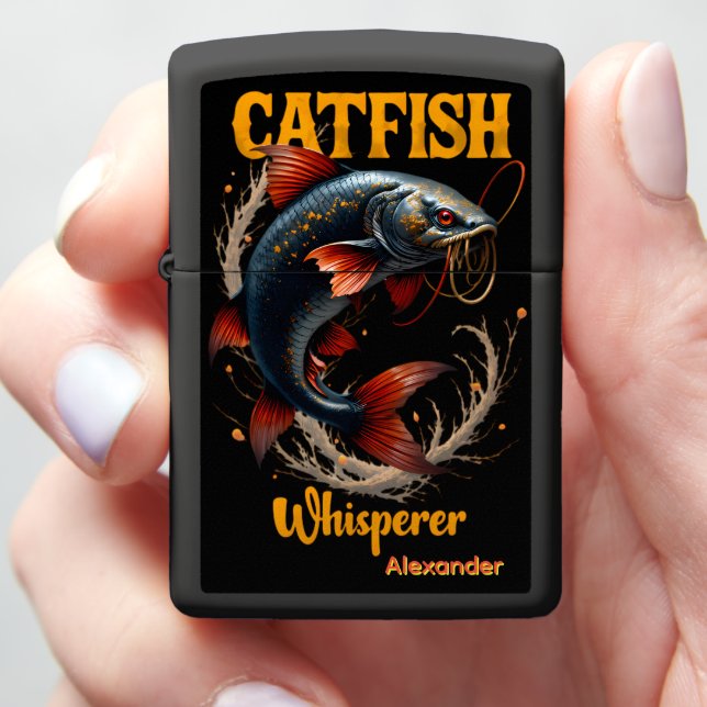 Catfish Whisperer Personalized Bottom Feeder  Zippo Lighter (In Hand)