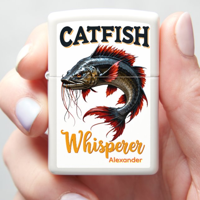 Catfish Whisperer White Lighter Fishing Gift (In Hand)