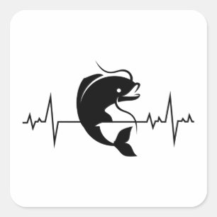 Catfishing Catfish Fishing Fish Heartbeat Pulse Square Sticker