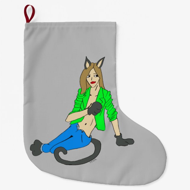 catgirl button large christmas stocking (Front)