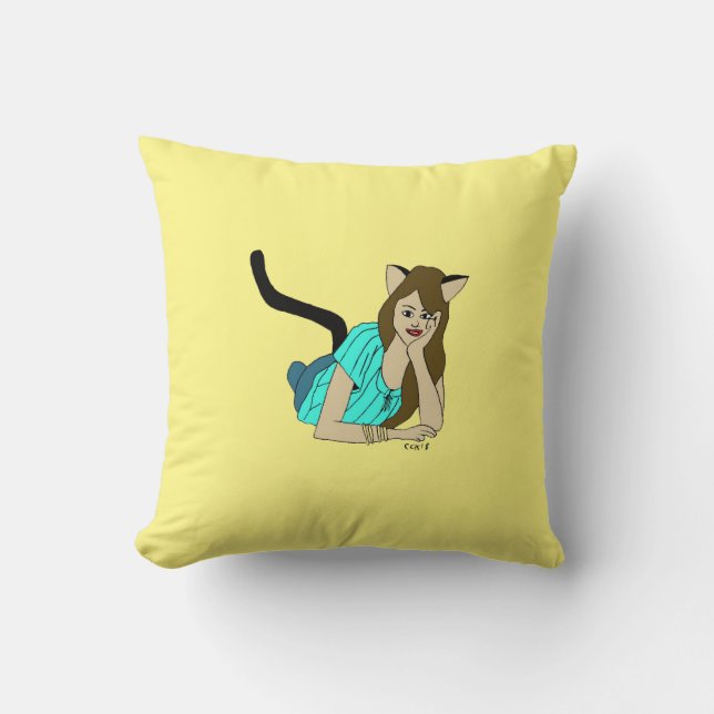 catgirl button throw pillow (Front)