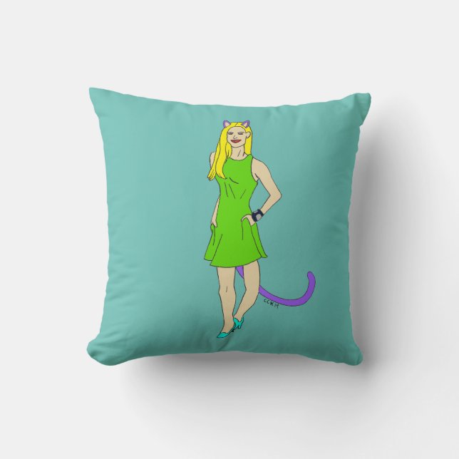catgirl  button throw pillow (Front)