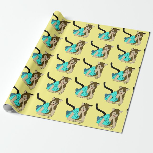 catgirl button wrapping paper (Unrolled)