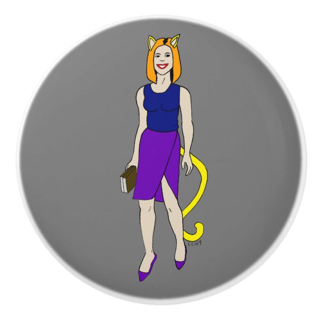 catgirl ceramic knob (Front)
