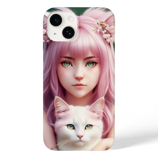 Catgirl in blossoms with a cat Case-Mate iPhone 14 case