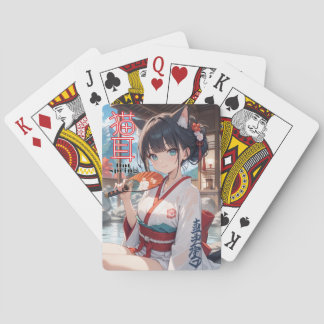 Catgirl in hot spring poker cards