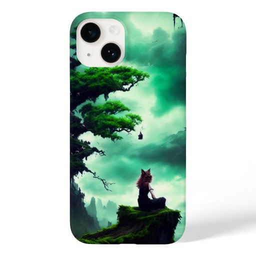 Catgirl perched on a twisted tree branch Case-Mate iPhone 14 case