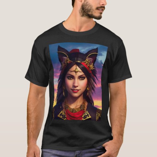 Catgirl pirate queen with a fierce expression T_Shirt