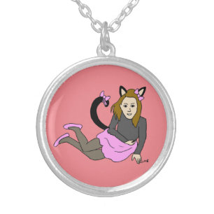 catgirl   silver plated necklace