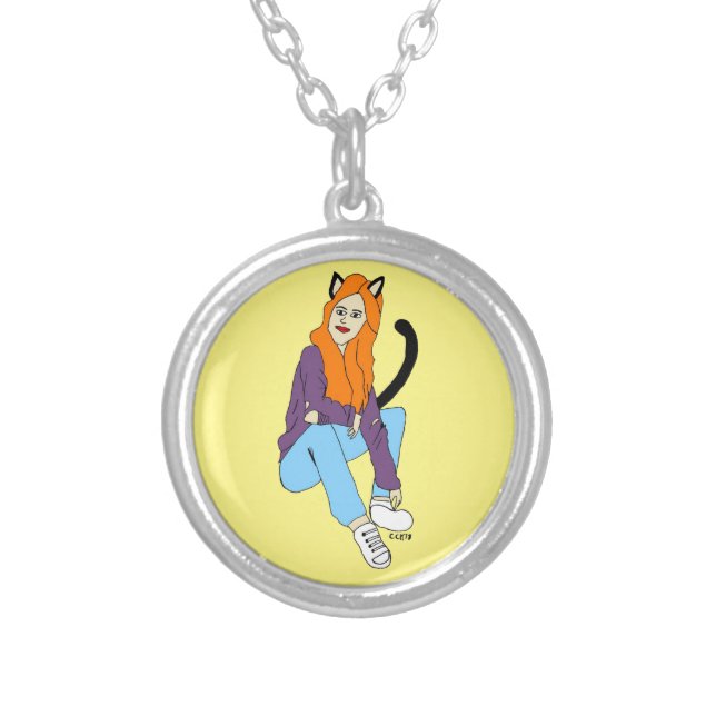 catgirl   silver plated necklace (Front)