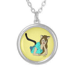 catgirl  silver plated necklace