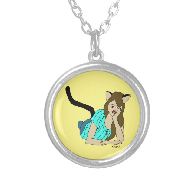 catgirl  silver plated necklace (Front)