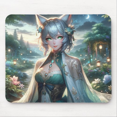 Catgirl Whispers in Lantern Forest Mouse Pad