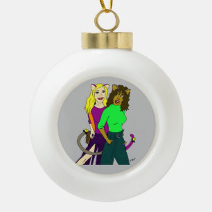 catgirls     ceramic ball christmas ornament