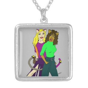 catgirls    silver plated necklace