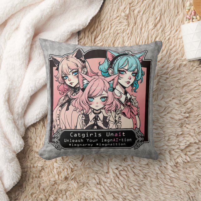 Catgirls Unait Throw Pillow (Blanket)