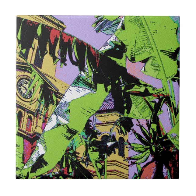 Cathedral and Banana Trees Ceramic Tile (Front)