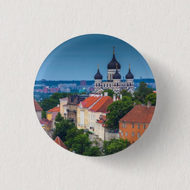Cathedral and Cityscape | Estonia Button (Front)