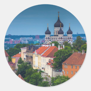 Cathedral and Cityscape Estonia Classic Round Sticker