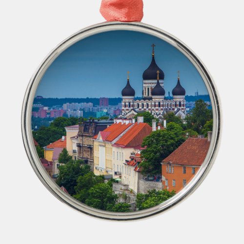 Cathedral and Cityscape  Estonia Metal Ornament