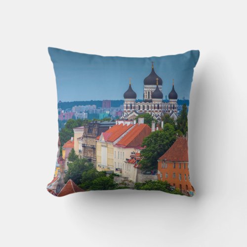 Cathedral and Cityscape  Estonia Throw Pillow