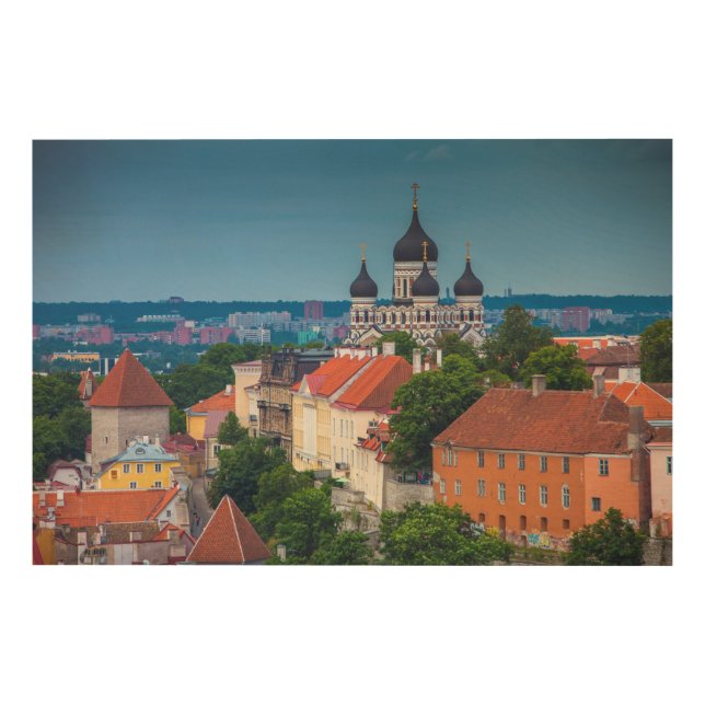 Cathedral and Cityscape | Estonia Wood Wall Art (Front)