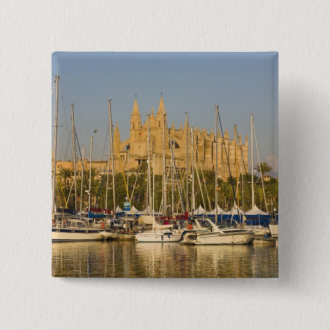 Cathedral and marina, Palma, Mallorca, Spain 2 Button (Front)