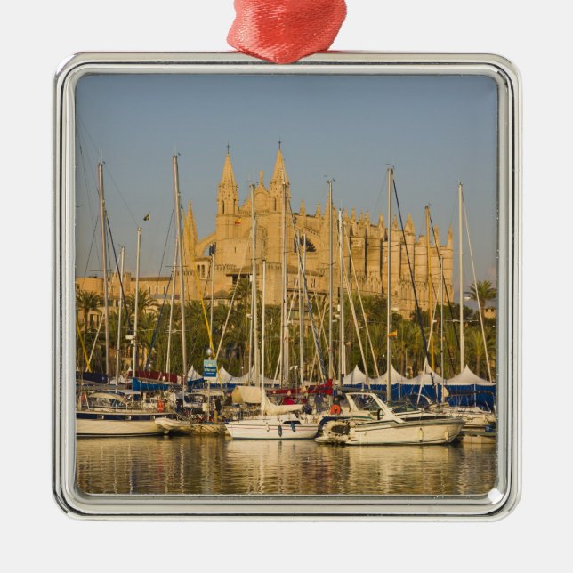 Cathedral and marina, Palma, Mallorca, Spain 2 Metal Ornament (Front)