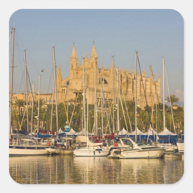 Cathedral and marina, Palma, Mallorca, Spain 2 Square Sticker (Front)