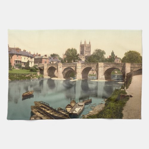 Cathedral and Wye Bridge Hereford Herefordshire Kitchen Towel