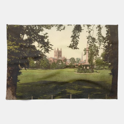 Cathedral from Castle Green Hereford England Kitchen Towel