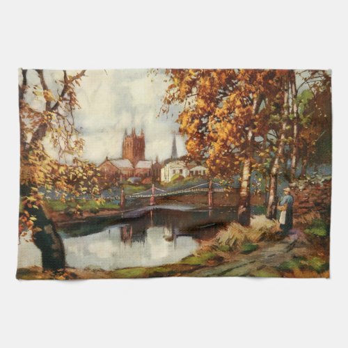 Cathedral from the River Walk Hereford England Kitchen Towel