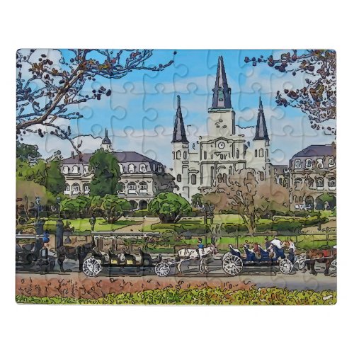 Cathedral Jackson Square  New Orleans Poster Jigsaw Puzzle