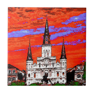 Cathedral, New Orleans, Fauvist Colors Ceramic Tile