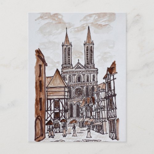 Cathedral  Norman Houses  Quimper France Postcard
