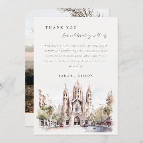 Cathedral of Barcelona Spain Photo Wedding Thank You Card