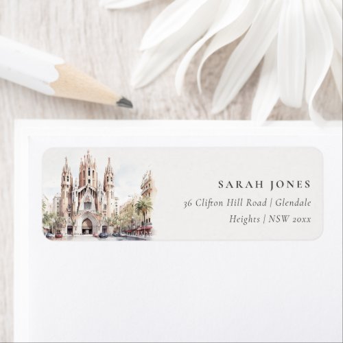 Cathedral of Barcelona Spain Watercolor Address Label