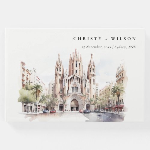 Cathedral of Barcelona Spain Watercolor Wedding Guest Book