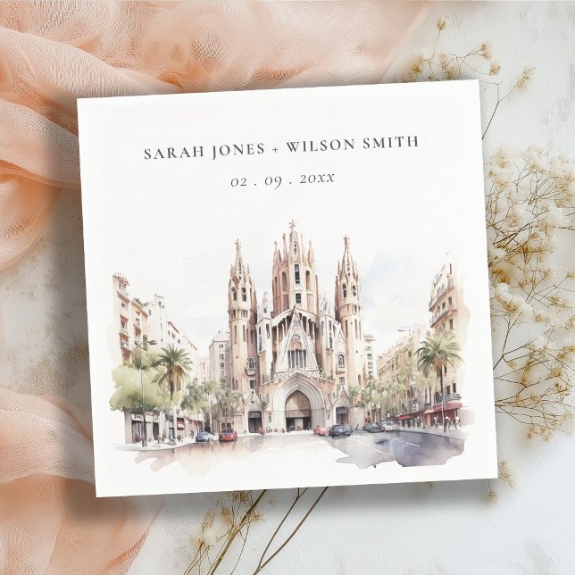 Cathedral of Barcelona Spain Watercolor Wedding Napkins (Creator Uploaded)