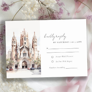 Cathedral of Barcelona Spain Watercolor Wedding RSVP Card