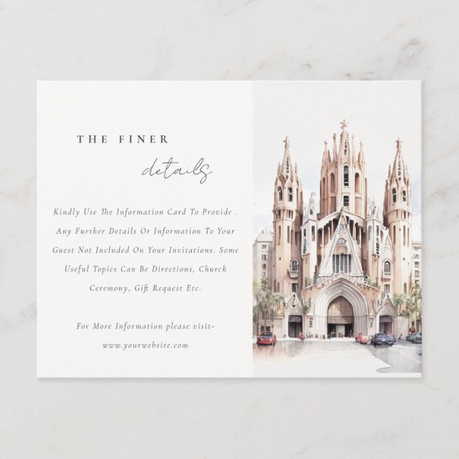 Cathedral of Barcelona Spain Wedding Details Enclosure Card (Front)