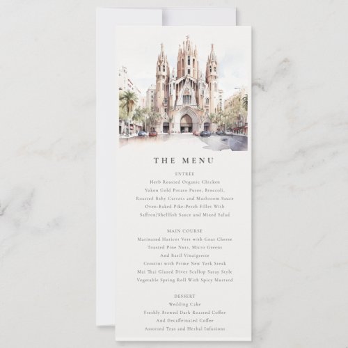 Cathedral of Barcelona Spain Wedding Menu Card