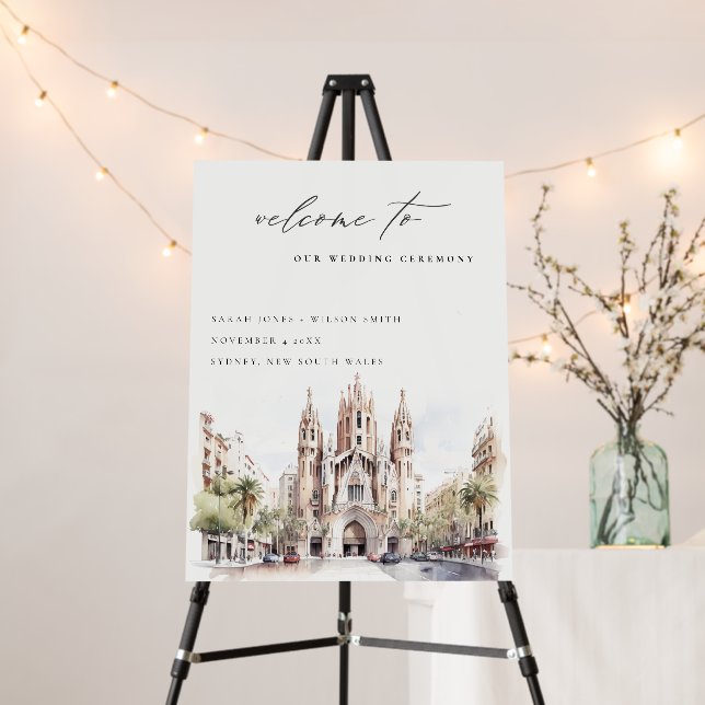 Cathedral of Barcelona Spain Wedding Welcome Foam Board (In Situ (Stand))