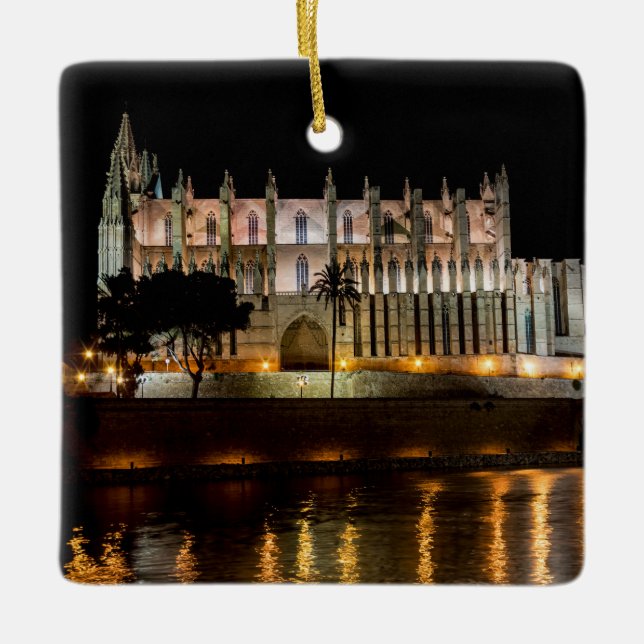 Cathedral of Palma de Mallorca at night - Spain Ceramic Ornament (Front)